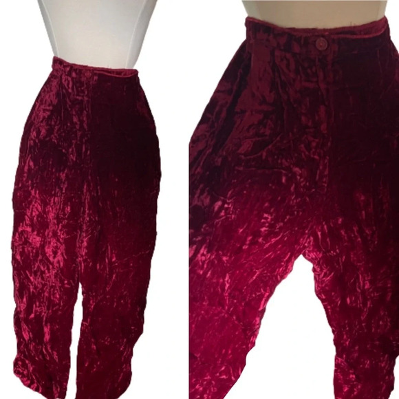 Vintage red velvet high waisted mid century slight flare pants *zipper off track - Picture 1 of 10